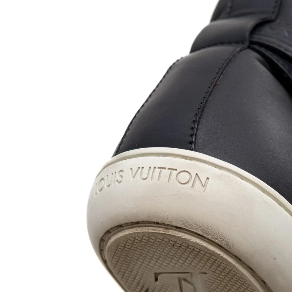 Louis Vuitton Falcon High Top Sneakers Black Leather LV Strap Trainers UK 8 US 9 - Picture 12 of 13